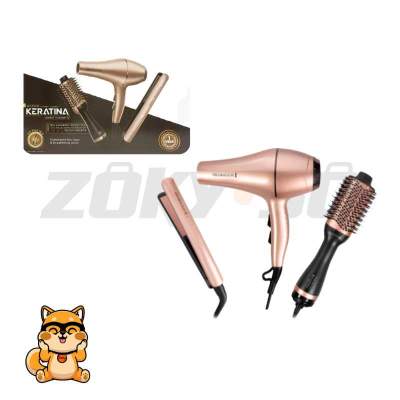 Combo trio secador, cepillo y plancha keratina re-